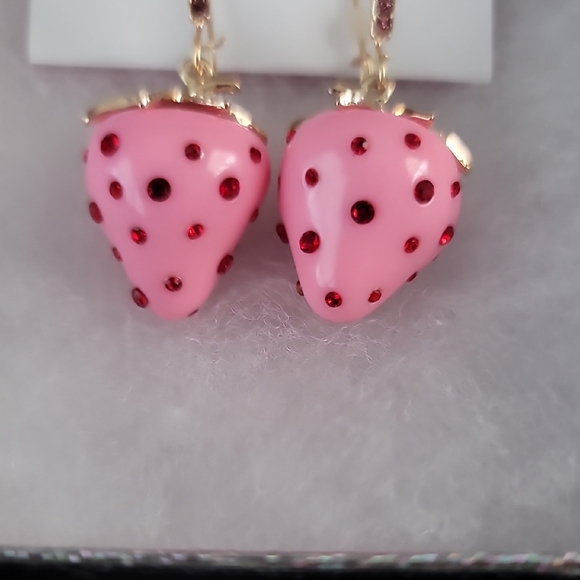 Betsey Johnson Pink and Gold Strawberry Dangle Earrings - Picture 4 of 6